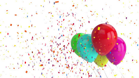 Animation-of-multi-coloured-confetti-and-balloons-on-white-background