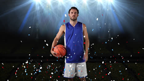 Confetti-falling-over-male-basketball-player