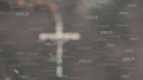 Covid-19-and-virus-text-against-rosary-in-background