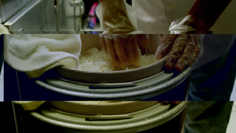 Male-chef-removing-rice-from-a-bowl-in-kitchen-4k