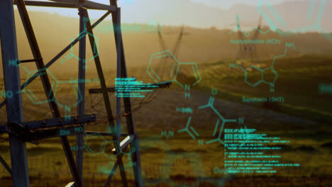Chemical-structures-with-program-codes-and-a-background-of-transmission-towers