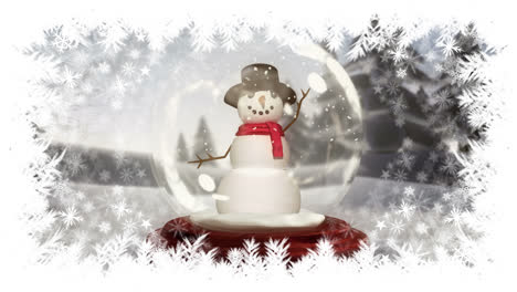 Christmas-snowflake-border-with-snowman-in-snow-globe