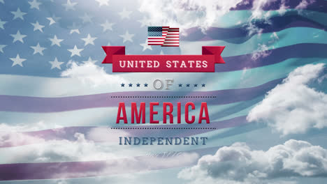 United-States-of-America,-Independent-text-in-banner-with-flag-and-the-sky
