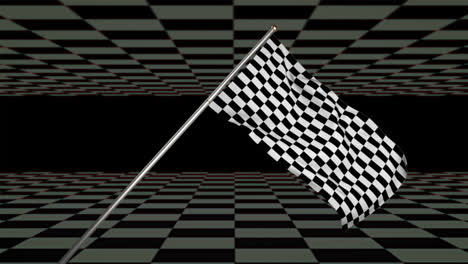 Karierte-Flagge-Weht-Mit-Schwarz-grauem-Schachbrettmuster,-Das-Sich-Oben-Und-Unten-Bewegt