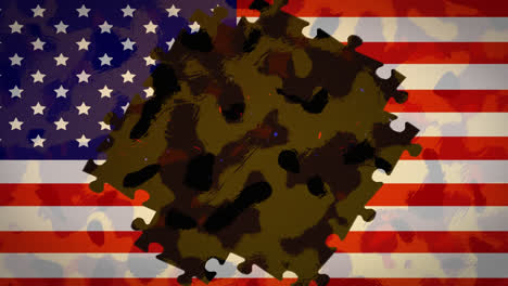 Jigsaw-puzzle-revealing-camouflage-pattern-against-US-flag