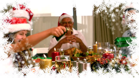Weihnachtsschneeflockengrenze-Mit-Familienessen-Und-Crackern