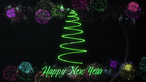 Feliz-Año-Nuevo-Y-árbol-De-Navidad-En-Verde