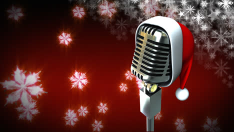 Weihnachtsmütze-Am-Mikrofon-Mit-Schneeflocken
