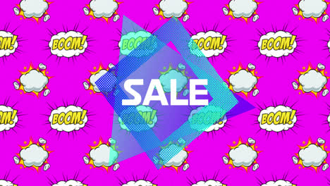 Sale-text-over-boom-text-on-speech-bubbles-against-pink-background
