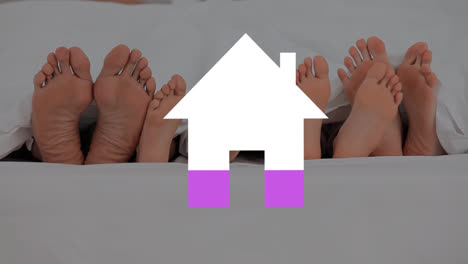 Füße-Im-Bett-Und-Haussymbol-In-Rosa-Ausgefüllt
