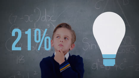 Schoolboy-in-a-classroom-with-light-bulb-shape-and-numbers-filling-up-with-colour-4k