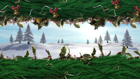 Christmas-Holly-wreath-with-bells-and-Winter-landscape