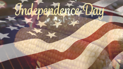 Mais-Gegrillt-Und-Die-Amerikanische-Flagge-Mit-Einem-Unabhängigkeitstag-Text