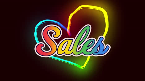Sales-written-in-rainbow-colours-with-colourful-glowing-heart-on-black-background