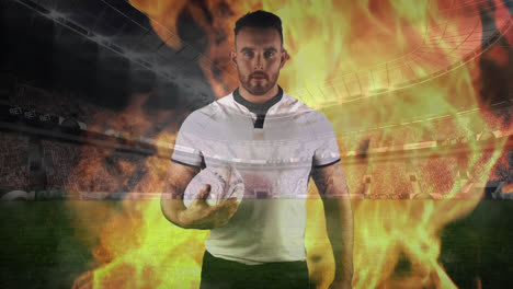 Rugby-player-with-fake-fire-in-a-stadium