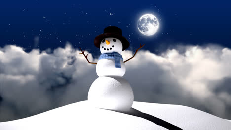 Snowman-with-moon-night-sky
