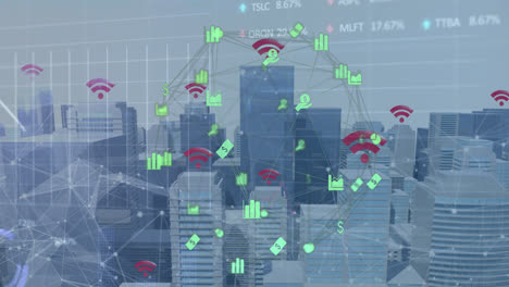 Animation-of-connected-technological-icons-over-a-cityscape