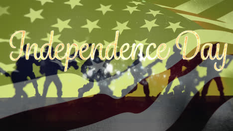 Schattenfiguren-Mit-Wehender-US-Flagge-Und-Unabhängigkeitstag-Im-Vordergrund