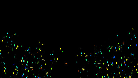 Animation-of-multi-coloured-confetti-falling-against-black-background