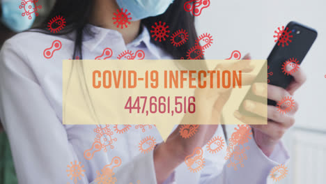Animation-of-covid-19-infection-numbers-over-people-in-face-masks