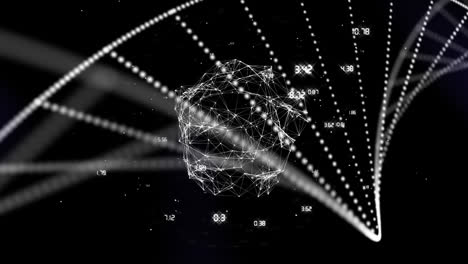 Digital-animation-of-dna-structure-spinning-against-globe-of-network-of-connections