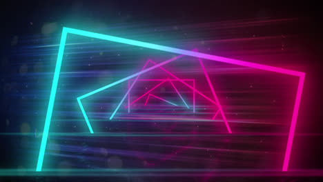 Animation-of-tunnel-glowing-bright-geometric--with-horizontal-lines-in-the-background