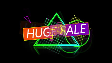 Retro-Huge-Sale-text-in-ribbon-above-neon-shapes-