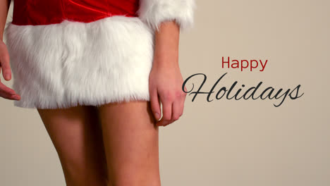 Happy-holidays-text-and-sexy-Santa-woman