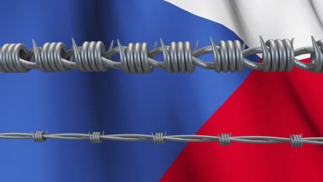 Stacheldraht-Gegen-Die-Flagge-Der-Tschechischen-Republik