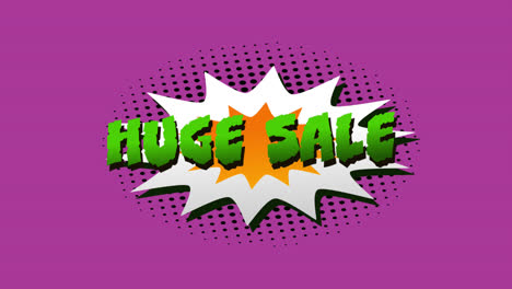 Huge-sale-text-over-pow-and-zap-text-on-speech-bubble-against-purple-background