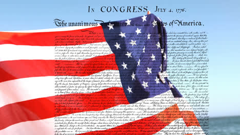 Hombre-Sosteniendo-Una-Bandera-Americana-Y-Una-Declaración-Escrita-De-Independencia-De-Los-Estados-Unidos