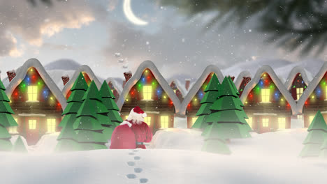 Der-Weihnachtsmann-Wandert-Durch-Eine-Winterlandschaft,-Kombiniert-Mit-Fallendem-Schnee