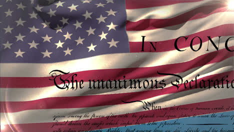 Written-declaration-of-independence-of-the-United-States-and-a-flag