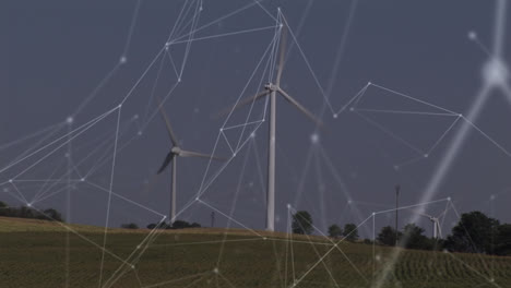 Animation-Von-Netzwerkverbindungen-Mit-Windturbinen-Im-Hintergrund