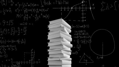 Pile-of-books-and-mathematical-equations-and-graphs