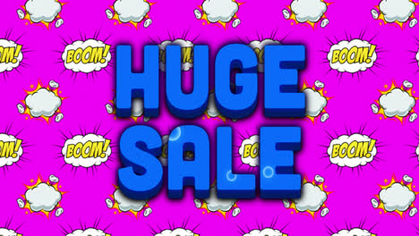 Huge-sale-text-over-boom-text-on-speech-bubble-against-purple-background