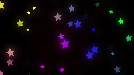 Animation-Leuchtender,-Mehrfarbiger-Sterne,-Die-Sich-In-Hypnotischer-Bewegung-Auf-Schwarzem-Hintergrund-Bewegen