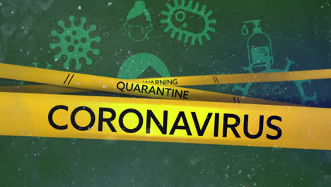 Yellow-police-tapes-against-Coronavirus-concept-icons-on-green-background