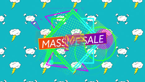 Massive-sale-text-over-multiple-shapes-and-speech-bubbles-against-blue-background