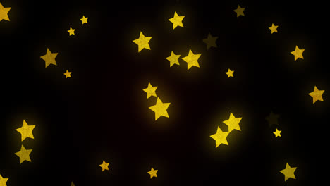 Animation-of-glowing-golden-stars-twinkling-and-moving-in-hypnotic-motion-on-black-background