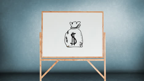 Brown-bag-with-a-dollar-sign-in-a-white-board