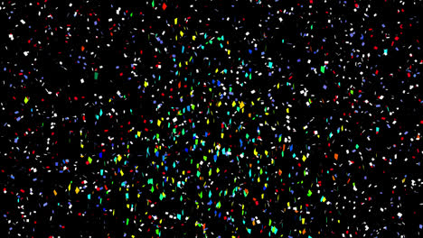 Animation-of-multi-coloured-confetti-falling-over-black-background