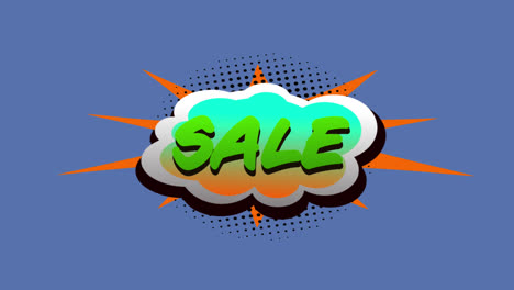 Sale-text-over-boom-text-on-speech-bubbles-against-blue-background