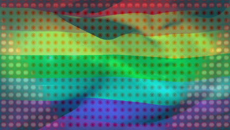 Animation-of-colored-dots-and-horinzontal-lines-moving-on-LGBTQ+-flag-background-