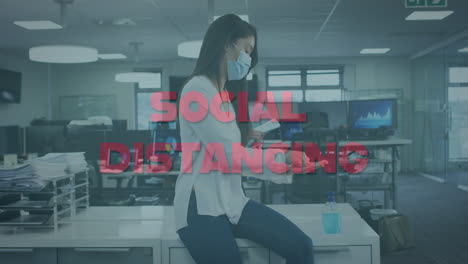 Animation-Von-Wörtern-Zum-Thema-„Social-Distancing“-Mit-Arbeitskollegen,-„Social-Distancing“-Im-Büro