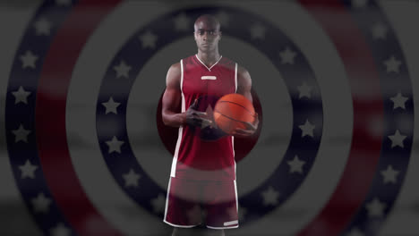 Männlicher-Basketballspieler-Gegen-Sterne-Auf-Sich-Drehenden-Kreisen