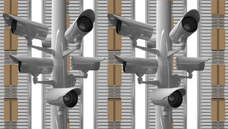 CCTV-Kameras-Und-Kisten-Auf-Förderbändern