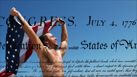Man-holding-American-flag-and-written-declaration-of-independence-of-the-United-States