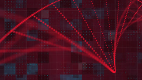Animation-Eines-DNA-Stamms-Aus-Roten-Punkten-über-Roten-Und-Blauen-Pixeln