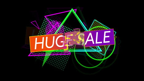 Retro-Huge-Sale-text-in-ribbon-above-neon-shapes-